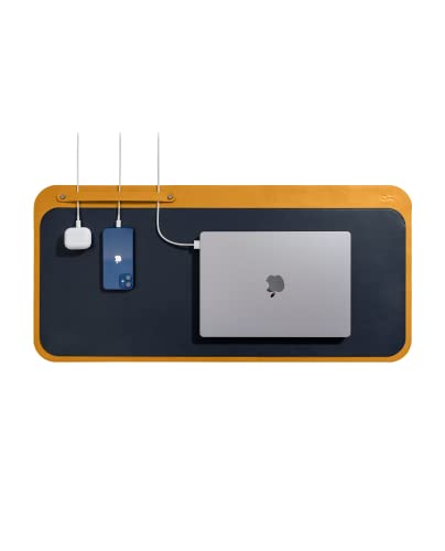 Image of DailyObjects Dart Large Premium Vegan Leather Desktop /Laptop Desk Mat for Work from Home /Office /Gaming | Cable Organiser & Hideway Storage | Extended Mousepad & Water-Resistant - Mustard - Model - R1
