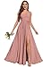 JKMMYO Lilac Bridesmaid Dresses for Wedding Long Slit Chiffon Off The Shoulder Formal Evening Gown with Pockets Size 10