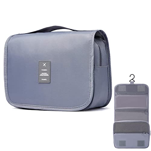 MEIJMJIA - Neceser Colgante, Neceser Maquillaje Impermeable de Gran Capacidad, Bolsa de Aseo de Viaje Colgante Plegable Multifuncional para Viajes de Negocios Gimnasio y Vacaciones, Gris