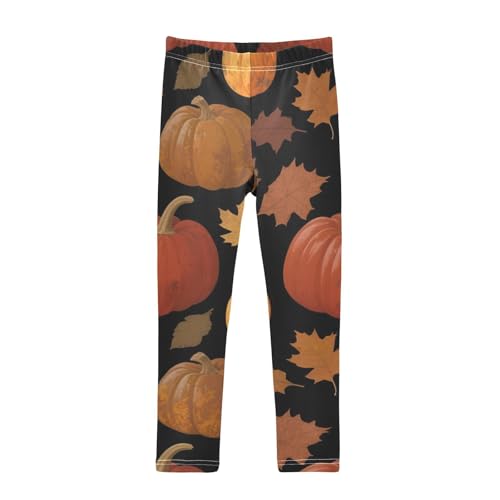 Thanksgiving Maple Leaves Pumpkin Girls Leggings Stretchy Dance Pants for Kids