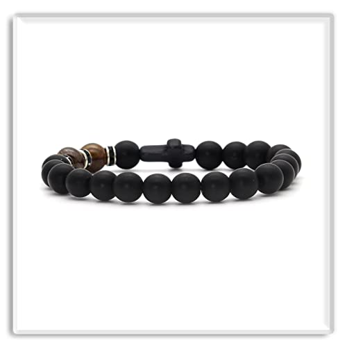 Image of Xusamss Fashion 8MM Matte Agate Beads Bracelet Cross Elastic Bracelet,7 1 /2 Wrist
