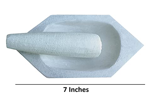Image of HeeMo Marble Imam Dasta, Mortar and Pestle Set, Ohkli Musal, Kharal or khalbatta (Hexagon Shape 7 Inches)