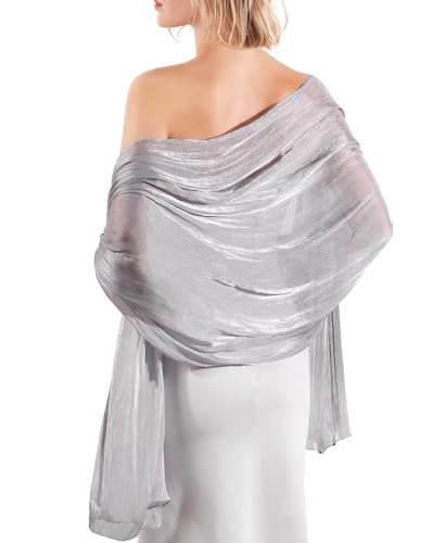FURTALK Shawls and Wraps for Evening Dresses Sparkly Soft Wedding Party Bridesmaid Scarves for Women Grey