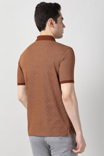 Image of Peter England Men's Cotton-Polyester Micro Matrix Polo Shirt - Casual Wear | Minimal & Modern