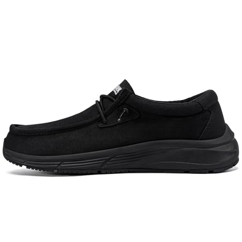 LARNMERN Men Non Slip Shoes Work Slip On Food Service Slip Resistant Shoe Kitchen Chef Loafers Boat Canvas Casual Walking Black