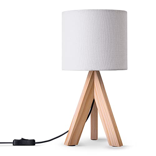 Paco Home Tischlampe Nachttisch Deko Wohnzimmer Leselampe Tischleuchte Nachttischlampe Schlafzimmer E14 Fassung Stoff Lampenschirm Mit Schalter Holz