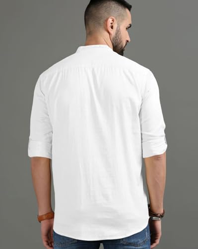 Image of FINIVO FASHION Men's Regular Fit Cotton Blend Kurta Shirt | Full Sleeve Ethnic Shirt with Mandarin Collar and Button Placket | Casual Kurta for Daily and Traditional Use