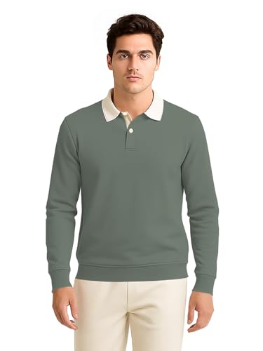 Image of BULLMER Solid Polo Neck Full Sleeve Cotton Blend Tshirt with Rib for Men | Stylish Full Hand Tshirt for Men