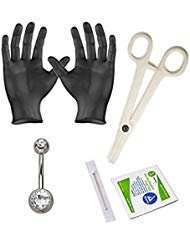 BodyJewelryOnline Erwachsene 5-köpfigen Bauchnabel Piercing Kit - enthält 14ga Bauch Piercing Schmuck, Handschuhe, Nadel und Klemme - PK004 Cover