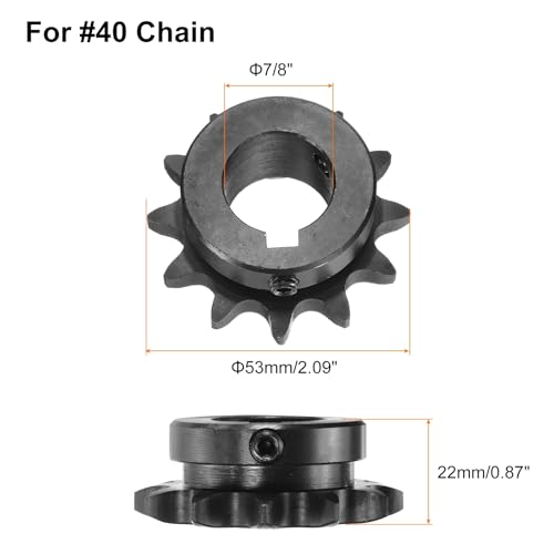 Image of uxcell #40 Chain Roller Sprocket B Type, 7 /8 inch Bore 12 Tooth Single Strand Chain Sprocket, Carbon Steel, Keyway with Set Screws