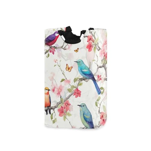 Jihqo Laundry Hamper Basket Spring Birds Butterfly Collapsible Nursery Storage Bin Waterproof Clothing Baskets for Home Bedroom Bathroom Washing Room