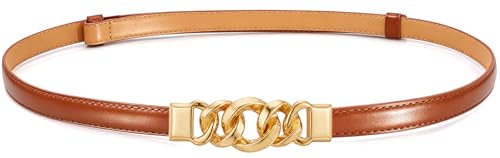 Ceinture fine en cuir PU pour femme avec boucle dorée élégante