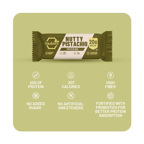 Snaktive Nutty Pistachio Protein Bar, High Protein and High Fiber Natural Clean Bar, 6x55G Crunchy Bars, Pre & Probiotics
