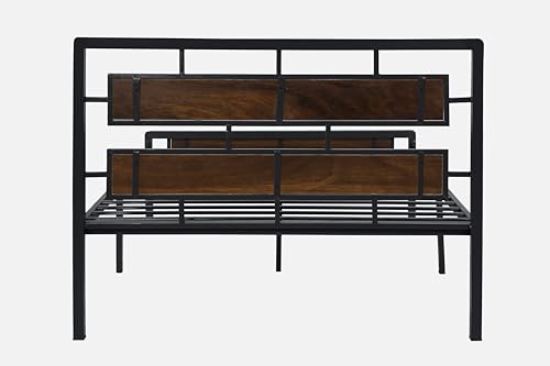 Image of Zeek Metal Queen Size Bed Without Storage | Wrought Iron Double Bed with Headboard & Footboard | Sturdy Powder Coated Platform Bed Queen Size Cot for BedroomLivingRoom Black (75x60)