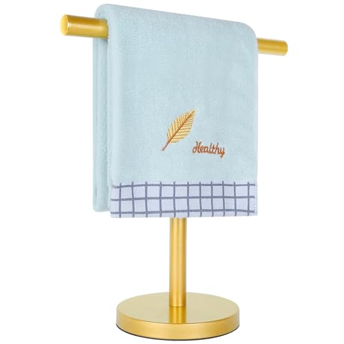 Zitalupy T-Shape Bath Hand Towel Holder Stand, Stainless Steel Free Standing Hand Towel Rack with Heavy Base, for Bathroom Kitchen & Countertop, Golden