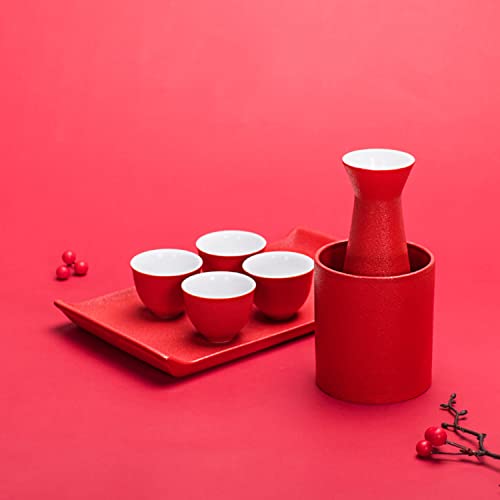 Juego de tazas de cerámica ideal para regalo con calentador de saki tradicional retro 3