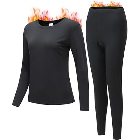 JZCreater Women Thermal Underwear Set, Long Johns Base Layer Top & Bottom, Women Soft Pajama Set for Cold Weather(Medium, Black) Cover