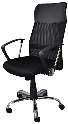 OFFICER PRODUCTS Chaise de Bureau Corfu/Chaise de Bureau Ergonomique Chaise Pivotante/Membranes Tissu et Similicuir/Fauteuil de Bureau avec Roulettes, Couleur: Noir