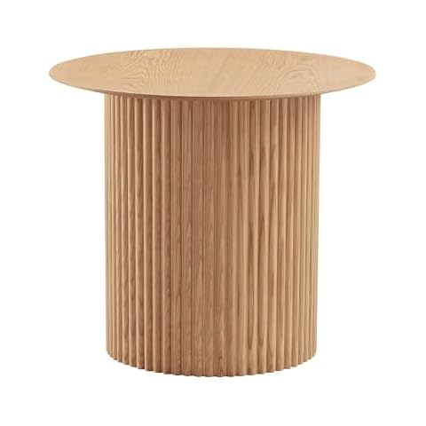 JASONBLUE 17.71 inch Round Fluted Side Table Circle Small Accent Table for Living Room Mid Century Circle Bedside Table for Bedroom,Natural Oak Finish (Oak, 17.71 x 1) Cover