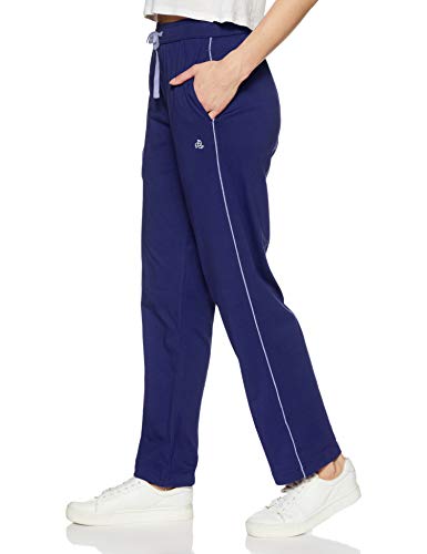 Image of Jockey 1305 Women's Super Combed Cotton Rich Relaxed Fit Mid Rise Trackpants with Contrast Side Piping and Pockets