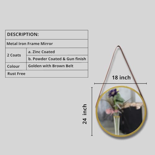 Image of Modern Elegance Round Wall-Mounted Mirror Metal Framed Wall Mirror Bathroom Mirror Living Room Mirror Home Decor Mirror 18 x 18 Inches Golden MF 75