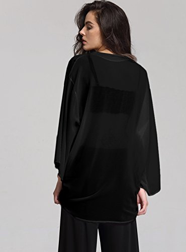 Escalier Women's Black Light Loose Chiffon Sheer Kimono Cardigan Blouses,8 - Thumbnail 6