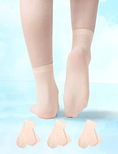 Cuulrite Girl's Ballet Thin Seamless Silk Without Heel, Pack of 3 Socks, Nude*3 Pairs, Medium2