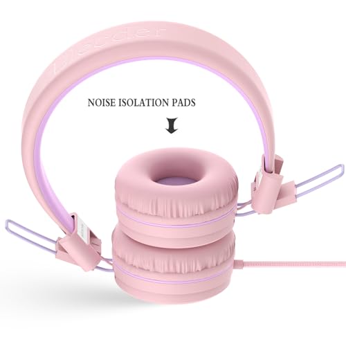 Image of ELECDER i37 Kids Headphones for School Child Girls Boys Teens, Peach /Purple | Foldable Adjustable Lightweight, 3.5mm Audio Jack On Ear Headphones for Smartphones Chromebook Computer PC Tablets Travel