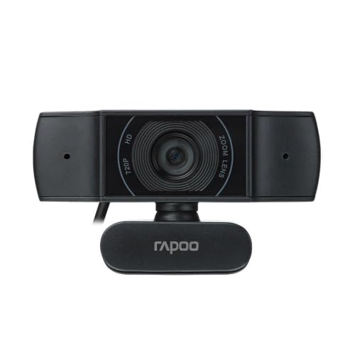كاميرا ويب C200 عالية الدقة بالكامل FHD 720p بخاصية التوصيل والتشغيل بمنفذ USB، دوارة 360 درجة بزاوية عرض واسعة جدا 100 مع ميكروفون للكمبيوتر واللاب توب ومكالمات الفيديو والمؤتمرات من رابو، اسود