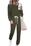 PRETTYGARDEN Women Casual 2 Piece Outfit Fall Fashion Clothes Long Pant Set Long Sleeve Sweatsuits (Solid Army Green,XX-Large)
