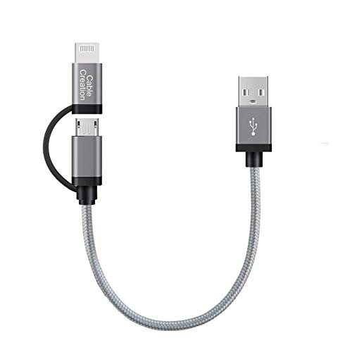 CableCreation Short 0.8FT 2-in-1 Lightning and Micro USB Cable, [MFi Certified] Braided iPhone & Android Charging Sync Cord Compatible iPhone 12, 11, X, 8, 7, iPad, Samsung, LG, HTC, Space Gray