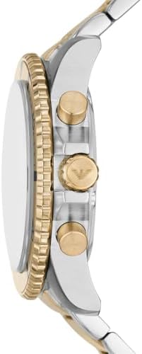 Side view showing the sophisticated detailing of the Emporio Armani men's quartz chronograph watch.