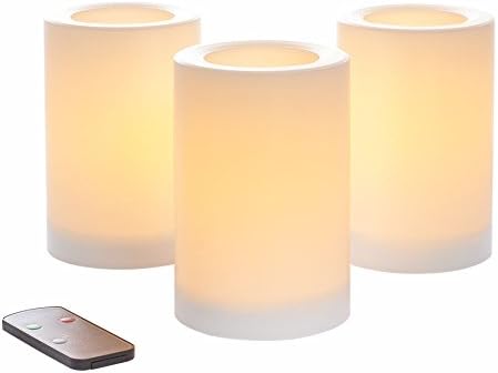 Sterno Home CGT20406WH3R Indoor/Outdoor Pillar Candle with Remote Control and Timer Feature, 4 6-Inch, White, 3-Pack