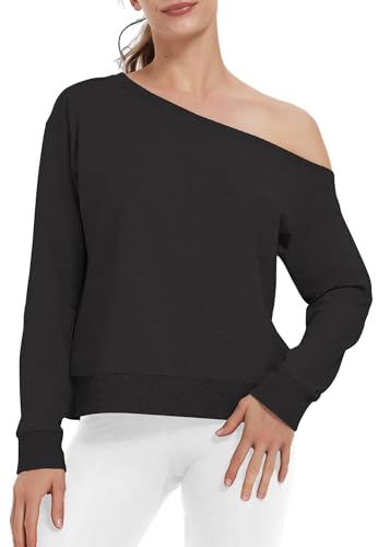Hiverlay Off The Shoulder Sweatshirts for Women Long Sleeve Workout Tops Croped Sweatshirt Oversized Pullover Fall 2025