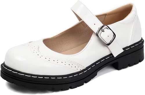 Mary Jane Shoes Platform Chunky Mary Jane for Women Ladies Ankle Tied, Round Toe for Casual Dresses, Work, and Campus