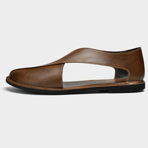 Men's Genuine Leather Sofe Sole Flat Sandals,Summer Outdoor Comfortable Slip On Soft Walking Driving Shoes Casual Fisherman Beach Shoes2