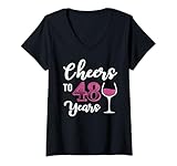 donna 48 ° compleanno cheers to 48 anni donne vino maglietta con collo a v