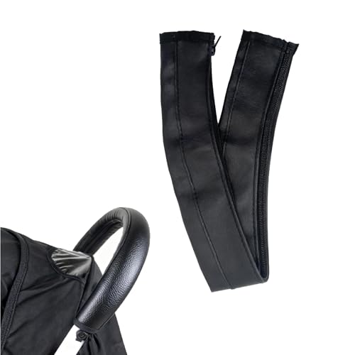 LifgWas Baby Kinderwagen Griffbezug, Griffschutz für Kinderwagen zubehör Pu-Leder Schutzhülle, Kinderwagen Griff Abdeckung, passend für die meisten Kinderwagen Bezug(Schwarz, 52CM*12CM)