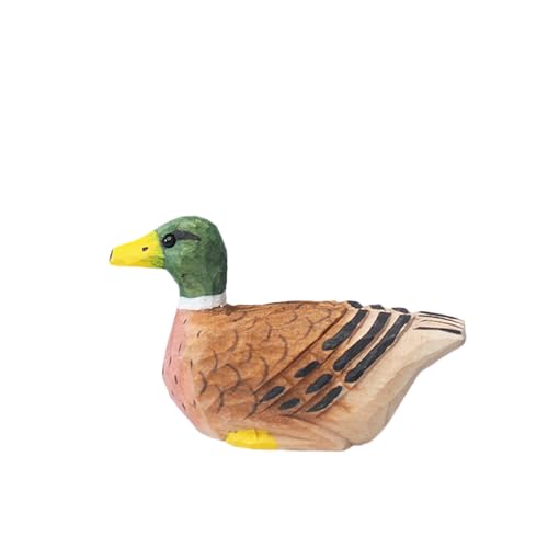 TALKLEK Figura de pato de madera tallada a mano, estatua de pato en miniatura, talla de madera, decoración del hogar, señuelo de animales pequeños