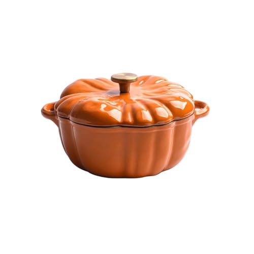 Enameled Cast Iron Casserole Pot, Pumpkin Pot Oven & Stove Safe Covered Dutch Oven Cute Halloween Decor,Kitchen Stockpot Cookware For Baking Roasting Boiling Canning Bread Making Stock