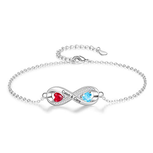 Image of Mom Bracelet Mothers Day Gifts Personalized 2 Birthstone Bracelets for Women Custom 2 Names Bracelets for Her Mothers Bracelet Jewelry for Wife