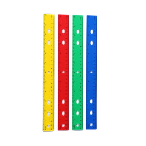 12 インチの透明なカラフルな定規インチとセンチメートルスケール数学測定穴付き学生教師描画学校