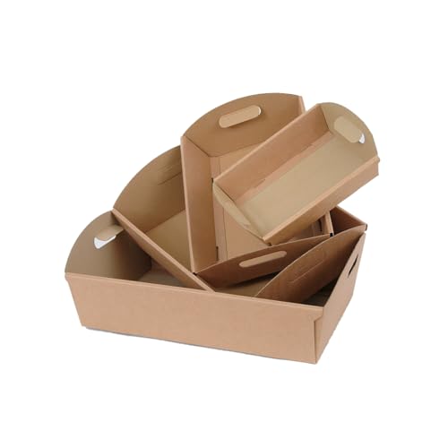 MAQA 5 pz Cesti di Cartone per Confezioni Regalo 22x32 e 30x43 cm, Cesti Natalizi Vuoti Avana, Cassette di Carta con Maniglia 320x220x85mm