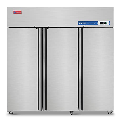 WESTLAKE 72" W Commercial Refrigerator 3 door 3 Section Stainless Steel Reach in Solid door Upright Fan Cooling 54 Cu.ft Cooler for Restuarant, Bar, Shop, etc