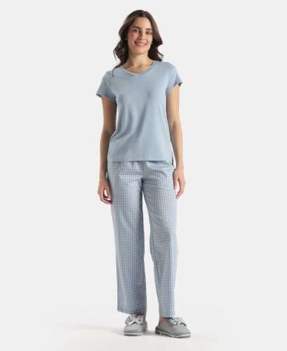Image of Jockey RX06 Women's Super Combed Cotton Woven Fabric Relaxed Fit Striped Pyjama with Side Pockets (Checks & Prints May Vary)
