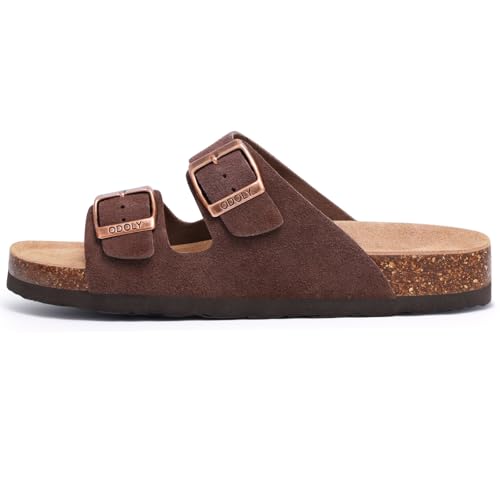 Image of ODOLY Unisex Comfortable Cork Footbed Slide Sandals with Arch Support | Adjustable Buckle, Lightweight Summer Sandals for Travel and Everyday Wear