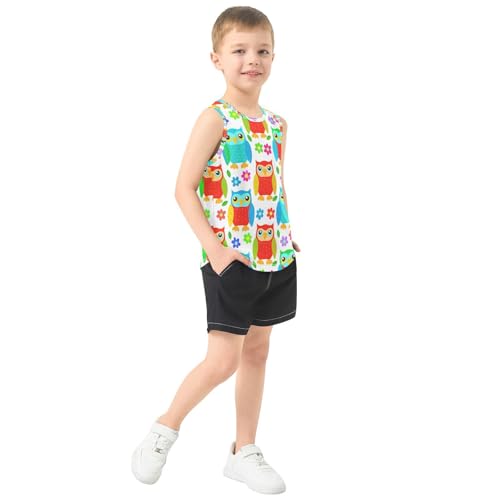 J JOYSAY Owl Flower Leaves White Boys Tank Top Sleeveless Muscle Shirts Quick Dry Kids T-Shirts 3-15T4
