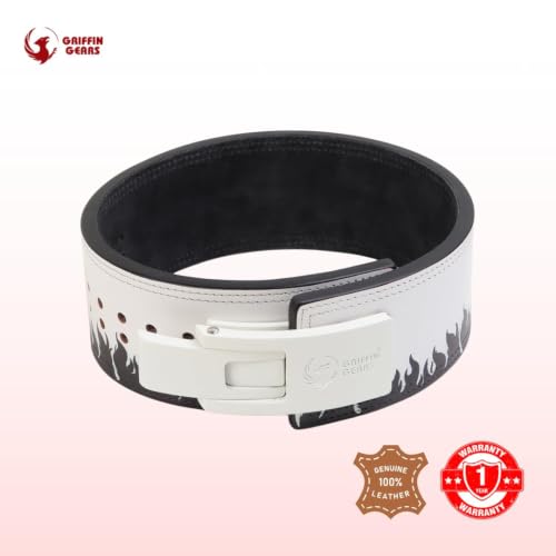 Image of 10MM UV Print Designer Lever Gym Belt | Custom Powerlifting Belt | 100% Full Grain Genuine Leather | IPF Standard | Black Fire Belt with White Buckle | Size Medium