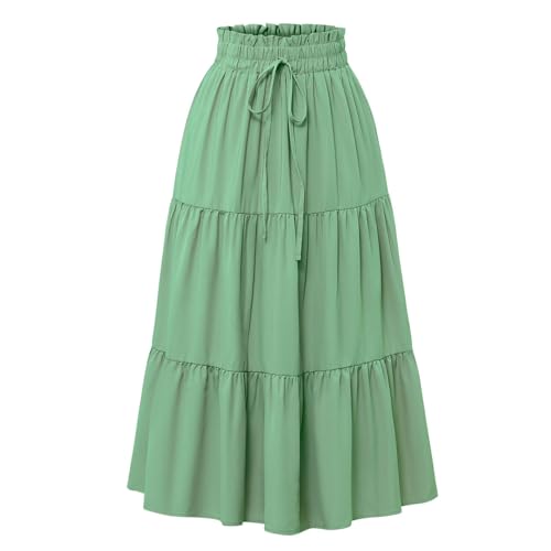 Long Flowy Skirts for Women Summer Ruffle Floral Maxi Skirts Elastic High Waist Pleated A Line Beach Tiered Dress