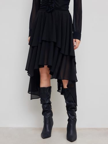 CIDER Skirt Maxi Skirts for Women Solid Ruffle Asymmetrical Hem Mid Waist Maxi Skirt Lined Woven Skirt3